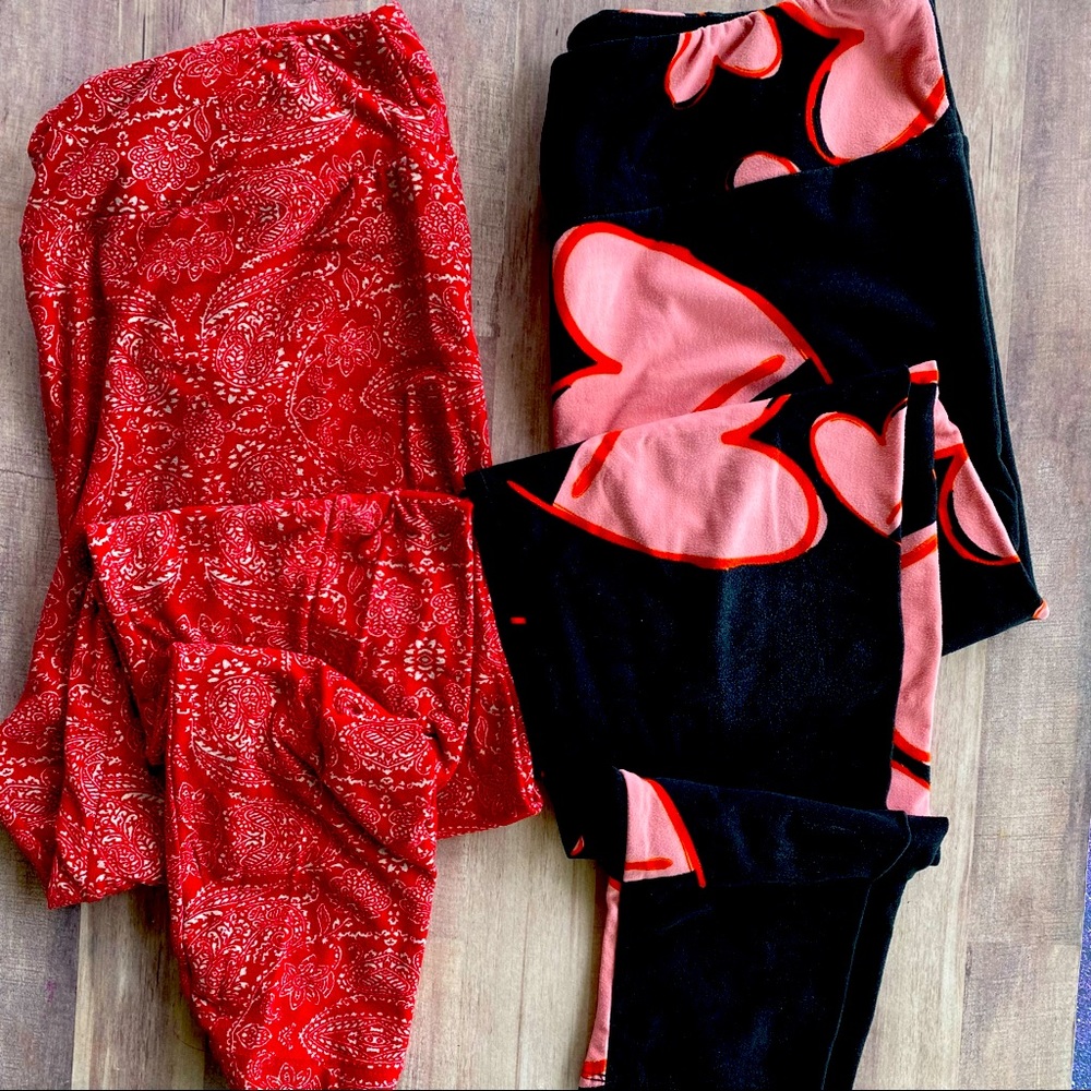 TC Legging Lot Red Paisley Bandana Black Print Heart Print